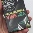 Dark Box with a Black Bullet Vibe Pictured, Text reads Rechargeable Vibe 10 modes by New York Toy Collective