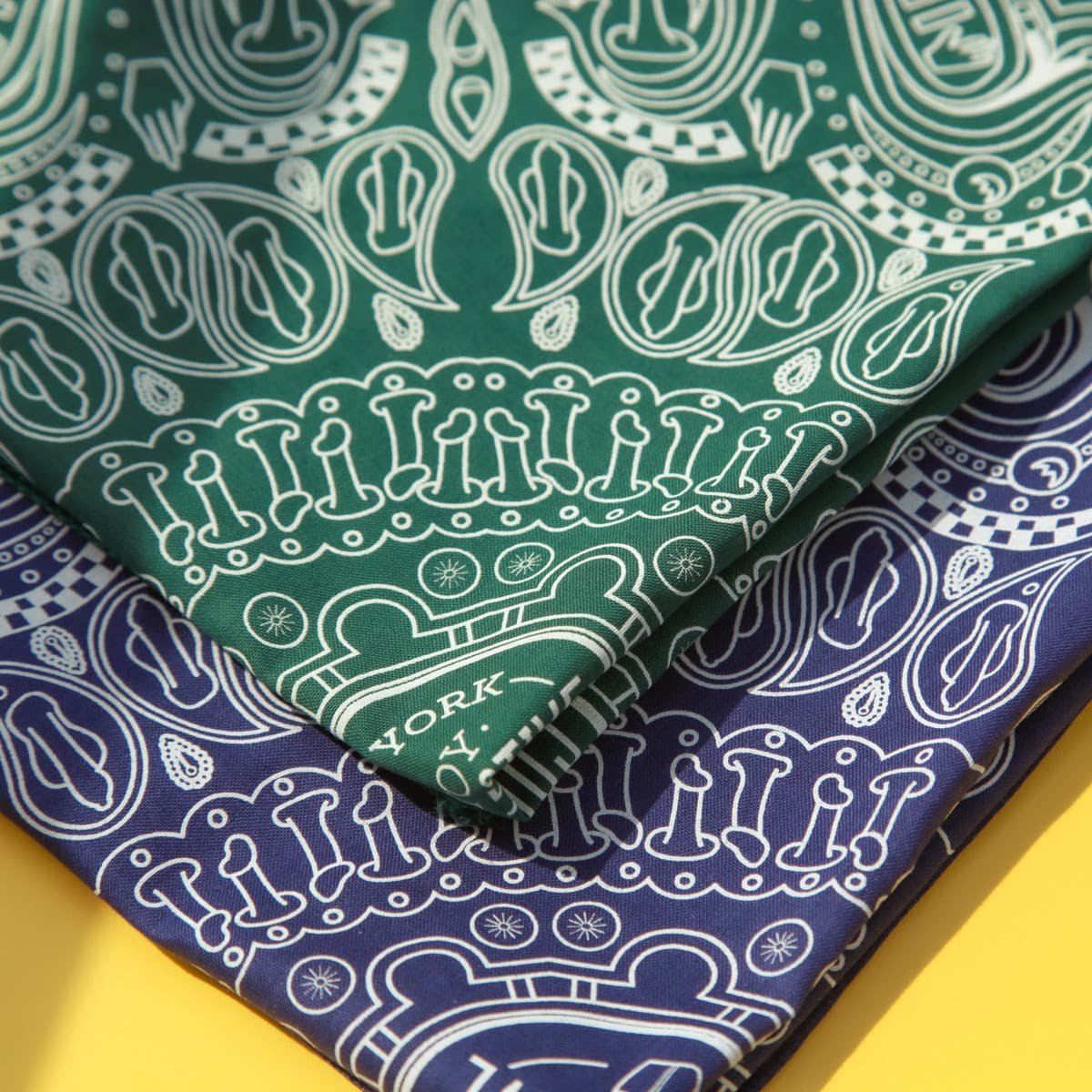 Hankies shown in blue and green