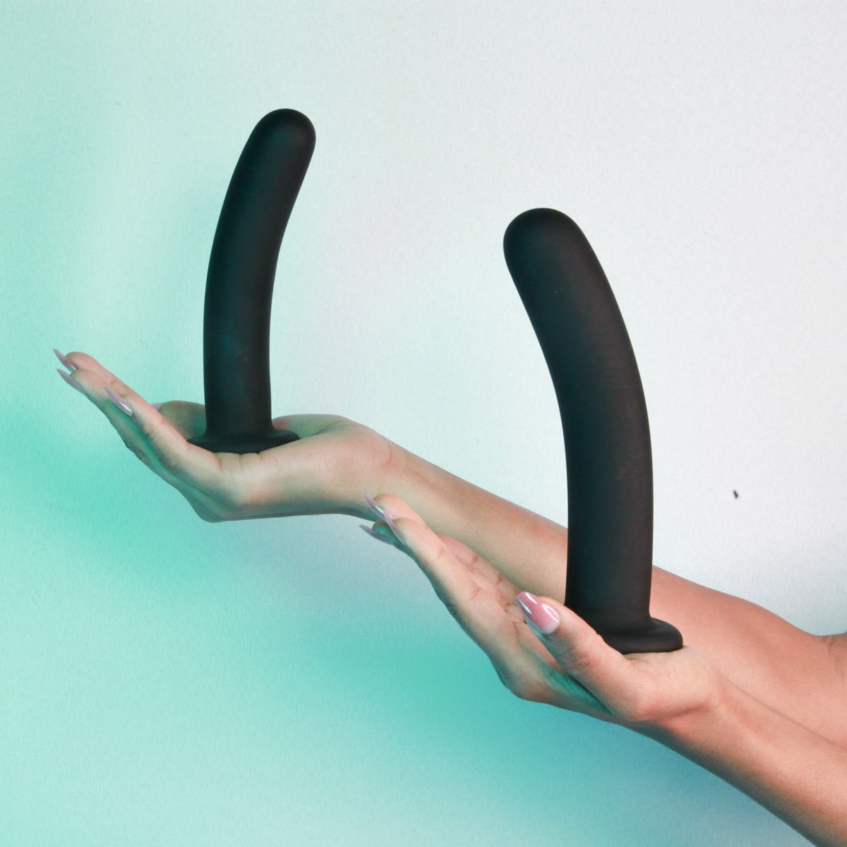 two hands Dil duo, sleek suction cup dildo set by New York toy collective