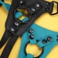 100% Leather Strap-on Harness in Teal and Black