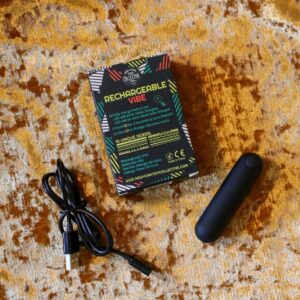 Rechargeable Waterproof bullet vibe, back of box with diagram